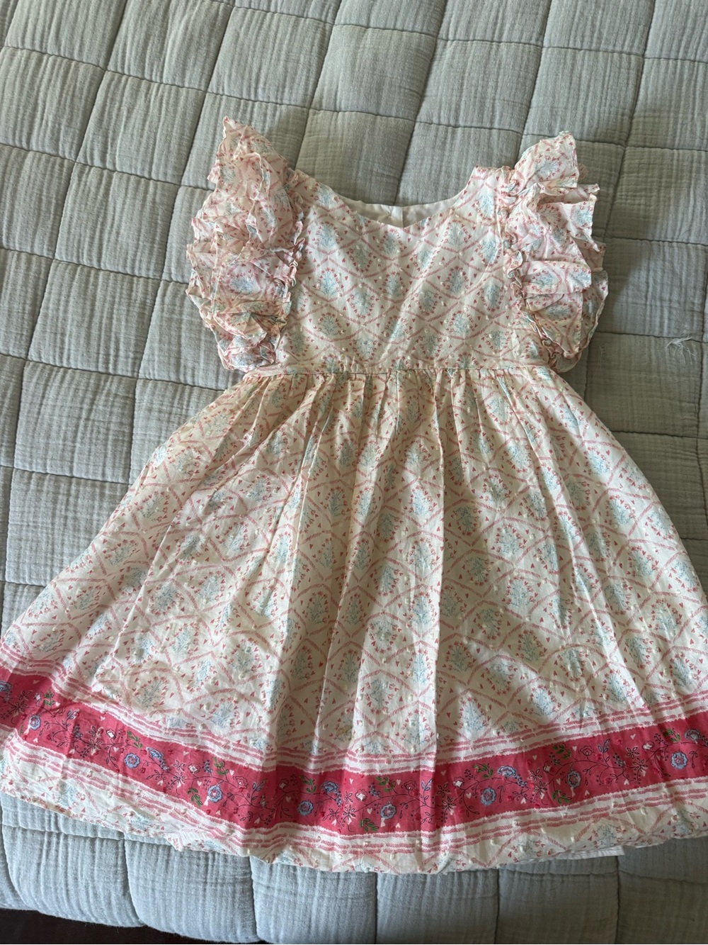 Pippa & Julie Cream cotton Dress with Pink Floral Border